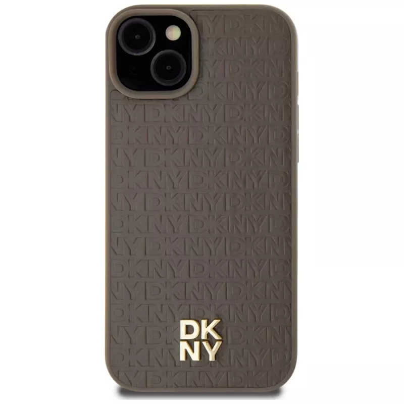 DKNY DKHMP15MPSHRPSW hardcase nahkajäljitelmä metallilogo, MagSafe iPhone 15 Plus / 14 Plus 6,7
