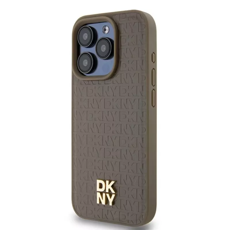 DKNY DKHMP15LPSHRPSW iPhone 15 Pro 6.1 ruskea hardcase nahka monogrammikuvio metallilogo MagSafe