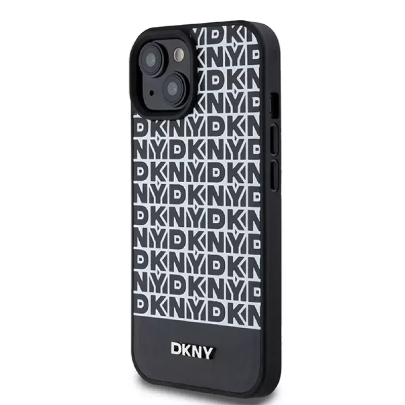 DKNY DKHMP15SPSOSPK hard case Apple iPhone 15 / 14 / 13 6,1 inch musta nahka printtikuvio metallilogo MagSafe