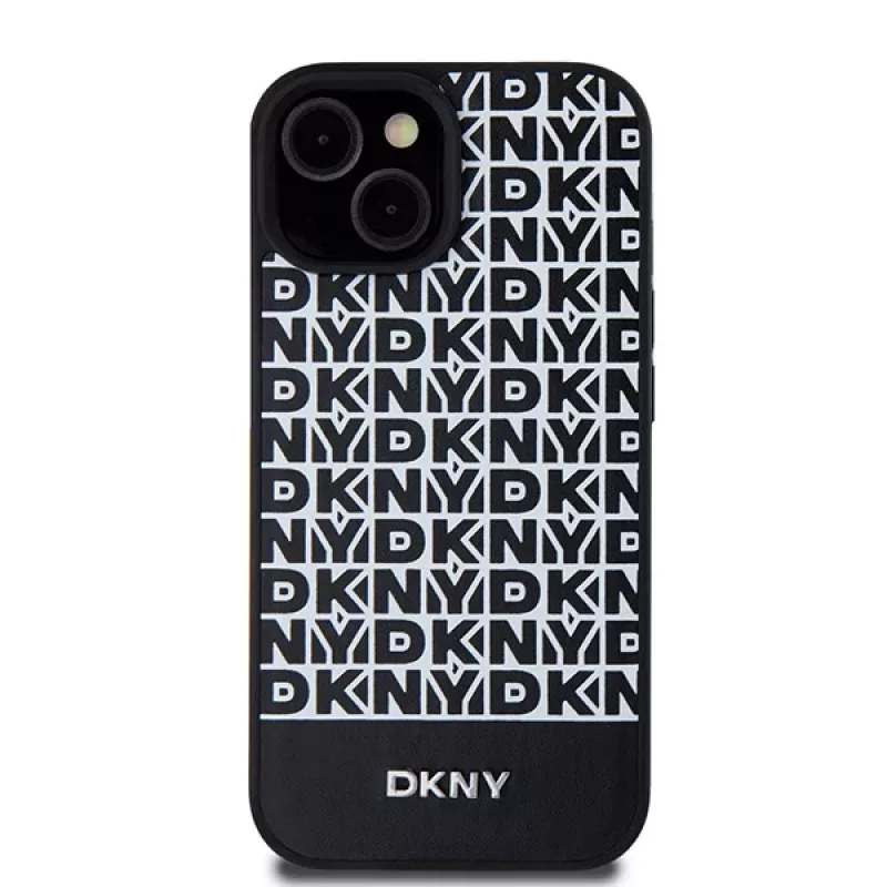 DKNY DKHMP15SPSOSPK hard case Apple iPhone 15 / 14 / 13 6,1 inch musta nahka printtikuvio metallilogo MagSafe