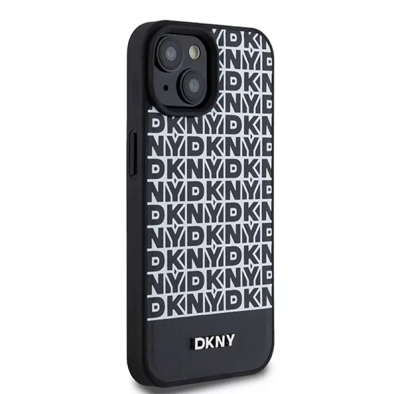 DKNY DKHMP15SPSOSPK hard case Apple iPhone 15 / 14 / 13 6,1 inch musta nahka printtikuvio metallilogo MagSafe