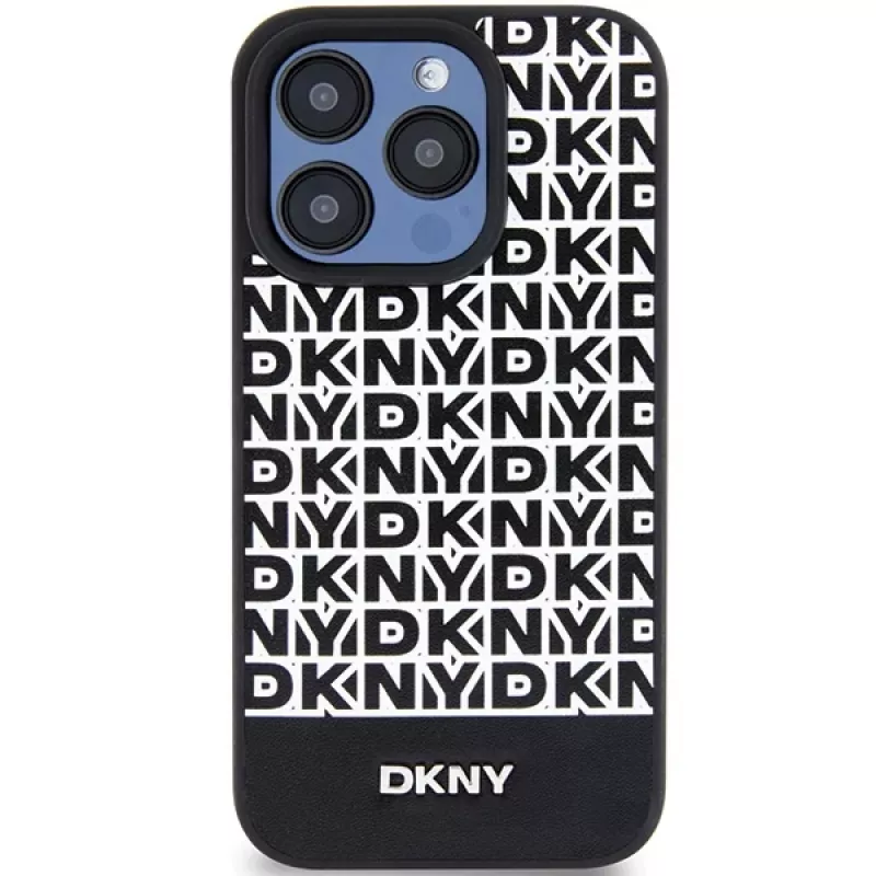 DKNY DKHMP15LPSOSPK hard case Apple iPhone 15 Pro 6,1 inch nahka printtikuvio metallilogo MagSafe musta