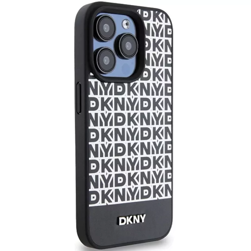 DKNY DKHMP15LPSOSPK hard case Apple iPhone 15 Pro 6,1 inch nahka printtikuvio metallilogo MagSafe musta