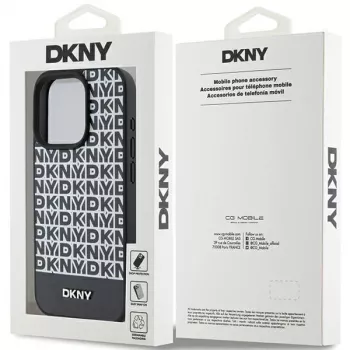 DKNY DKHMP15XPSOSPK hardcase nahka printtikuvio metallilogo MagSafe iPhone 15 Pro Max 6.7 musta