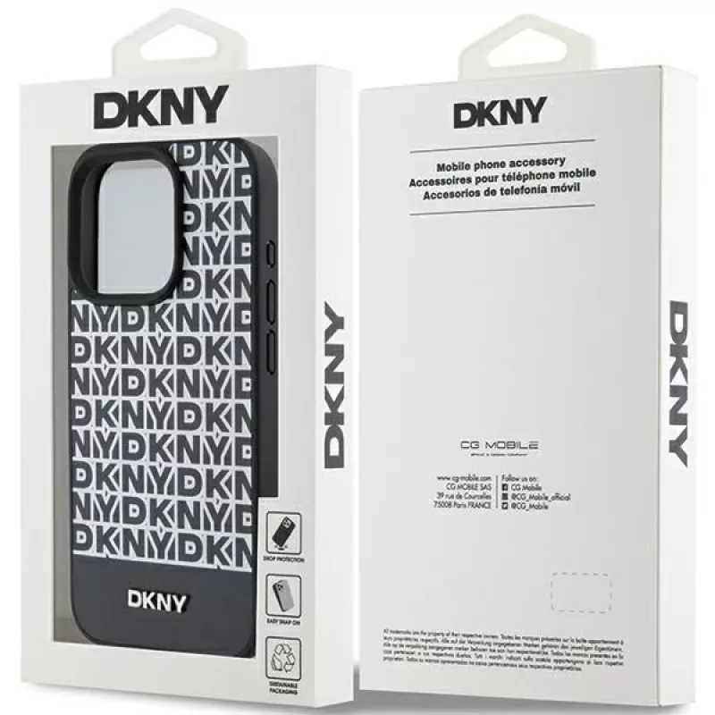 DKNY DKHMP15XPSOSPK hardcase nahka printtikuvio metallilogo MagSafe iPhone 15 Pro Max 6.7 musta