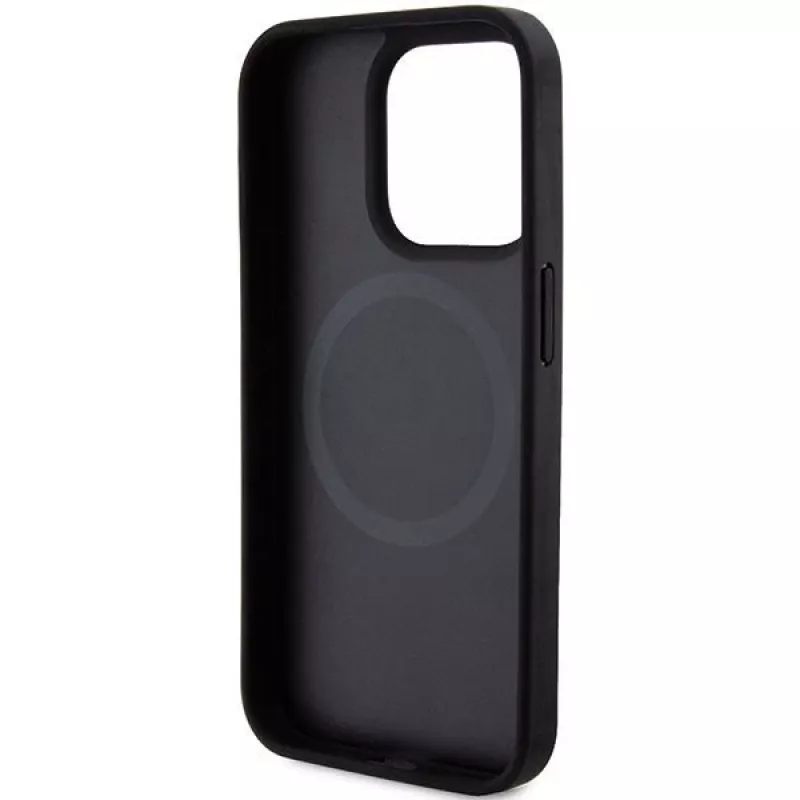 DKNY DKHMP15XPSOSPK hardcase nahka printtikuvio metallilogo MagSafe iPhone 15 Pro Max 6.7 musta