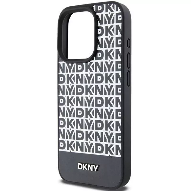 DKNY DKHMP15XPSOSPK hardcase nahka printtikuvio metallilogo MagSafe iPhone 15 Pro Max 6.7 musta