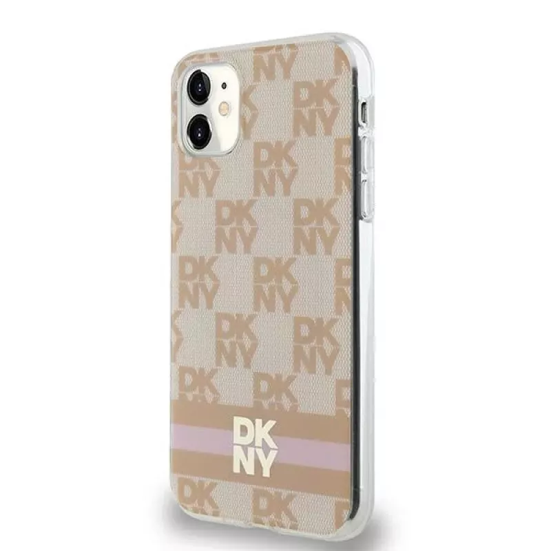 DKNY DKHMN61HCPTSP Hard Case iPhone 11 / XR 6,1 inch pinkki ruudullinen mono-kuvio & painetut raidat MagSafe