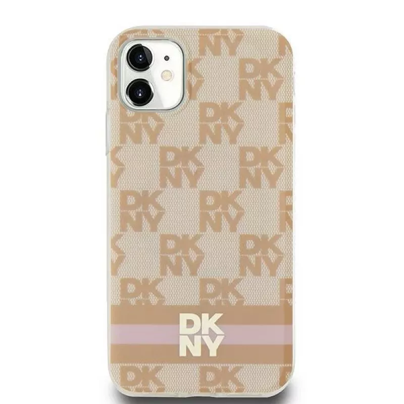 DKNY DKHMN61HCPTSP Hard Case iPhone 11 / XR 6,1 inch pinkki ruudullinen mono-kuvio & painetut raidat MagSafe