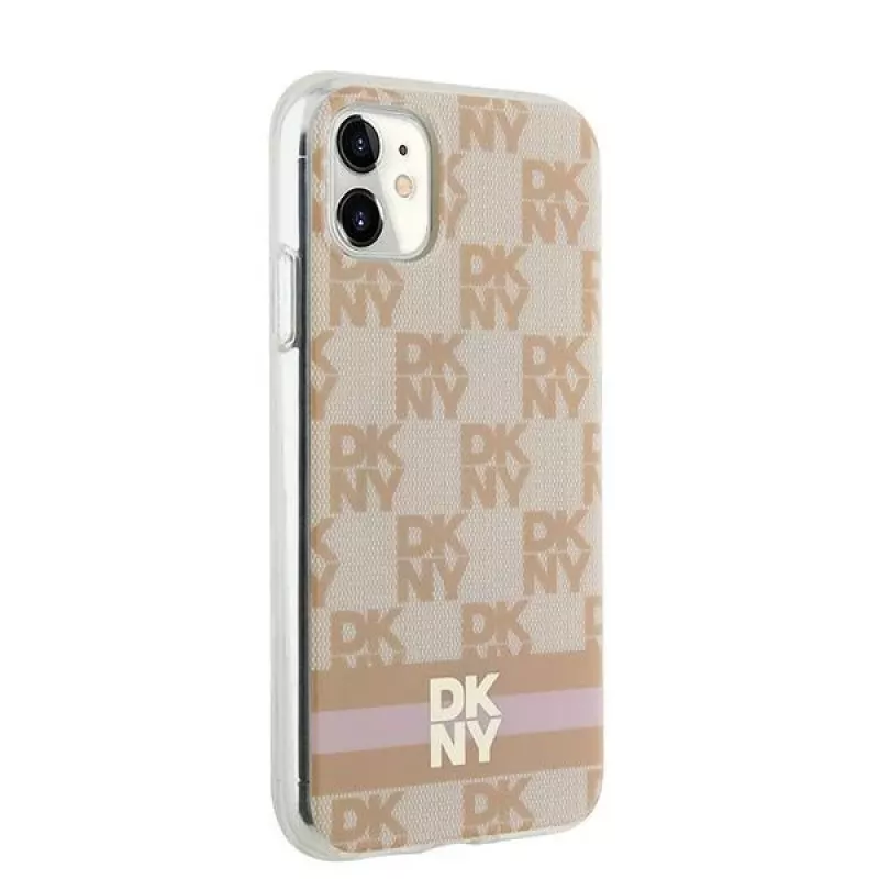 DKNY DKHMN61HCPTSP Hard Case iPhone 11 / XR 6,1 inch pinkki ruudullinen mono-kuvio & painetut raidat MagSafe