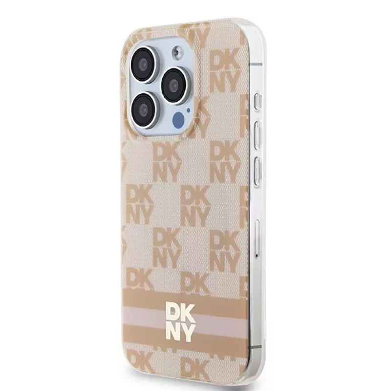DKNY DKHMP13LHCPTSP Hard Case Apple iPhone 13 Pro / 13 -suojakotelo, pinkki Checkered Mono Pattern & Printed Stripes, MagSafe