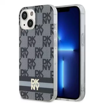DKNY DKHMP14SHCPTSK Hard Case iPhone 14/15 -suojakotelo, ruudullinen monokuvio & painetut raidat, musta, MagSafe