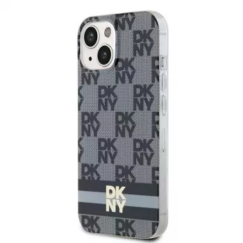 DKNY DKHMP14SHCPTSK Hard Case iPhone 14/15 -suojakotelo, ruudullinen monokuvio & painetut raidat, musta, MagSafe