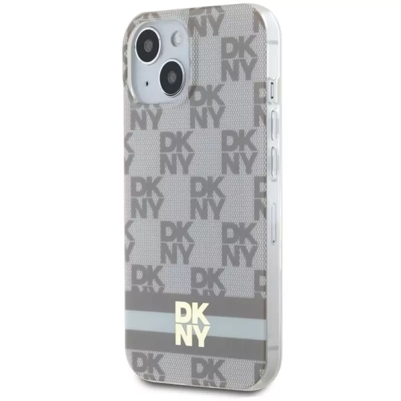 DKNY DKHMP14SHCPTSE Hard Case iPhone 14/15/13 6,1 inch beige ruudullinen mono-kuvio & painetut raidat MagSafe