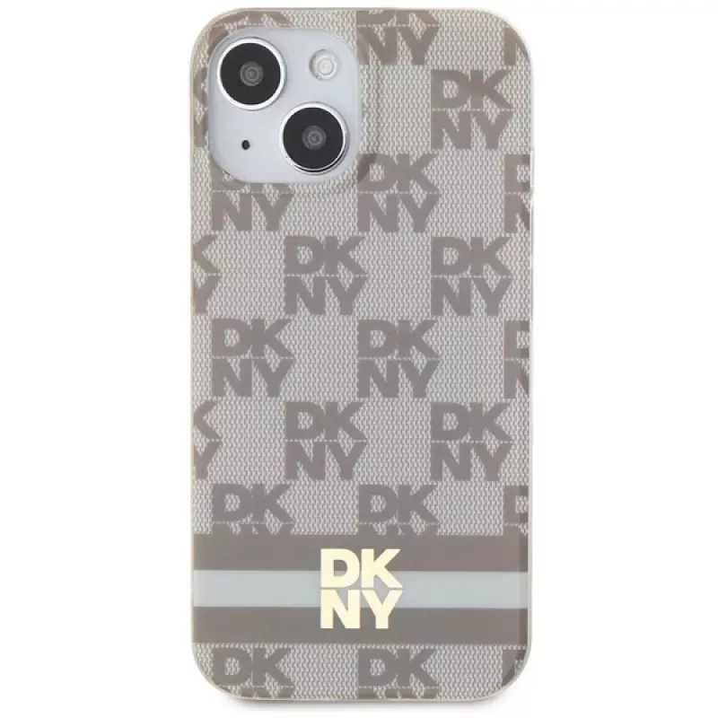 DKNY DKHMP14SHCPTSE Hard Case iPhone 14/15/13 6,1 inch beige ruudullinen mono-kuvio & painetut raidat MagSafe