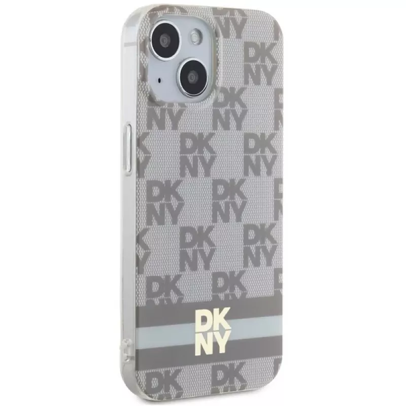 DKNY DKHMP14SHCPTSE Hard Case iPhone 14/15/13 6,1 inch beige ruudullinen mono-kuvio & painetut raidat MagSafe