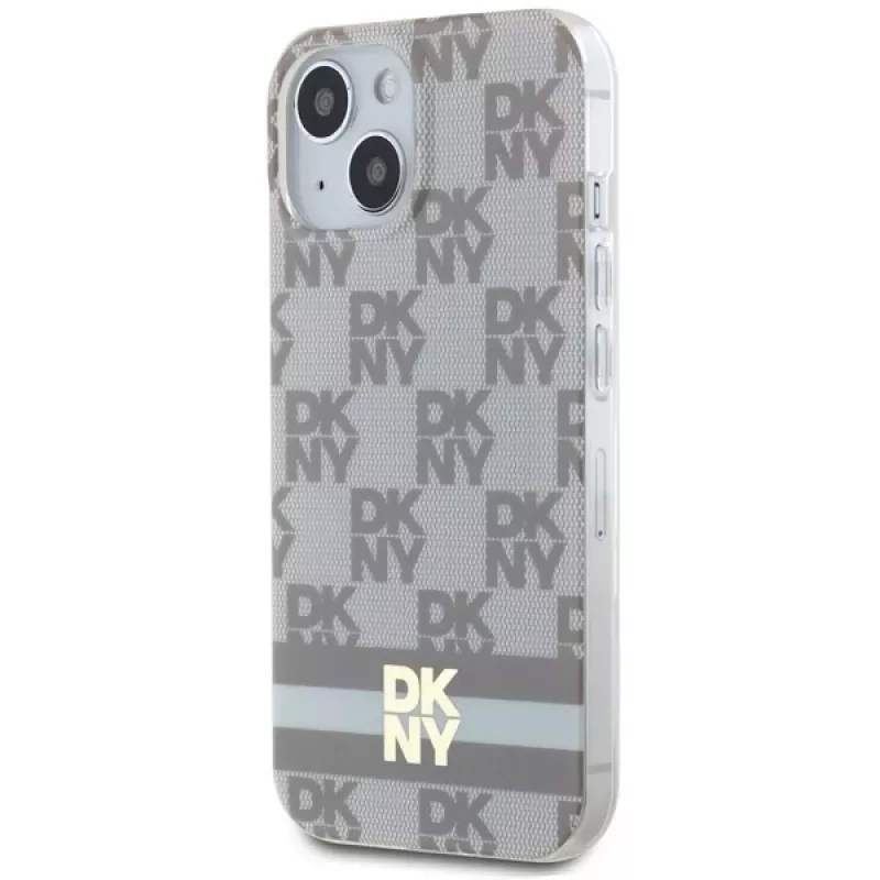 DKNY DKHMP15SHCPTSE Hard Case Apple iPhone 15 / 14 / 13 6,1 inch beige ruudullinen monokuvio & painetut raidat MagSafe