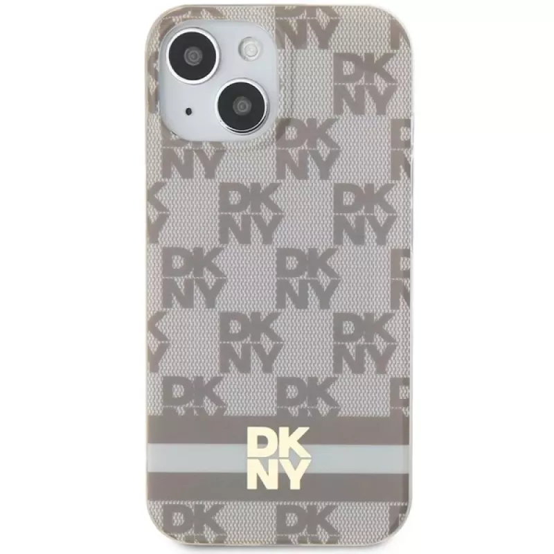 DKNY DKHMP15SHCPTSE Hard Case Apple iPhone 15 / 14 / 13 6,1 inch beige ruudullinen monokuvio & painetut raidat MagSafe