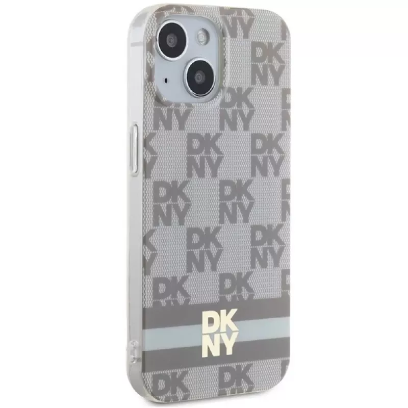 DKNY DKHMP15SHCPTSE Hard Case Apple iPhone 15 / 14 / 13 6,1 inch beige ruudullinen monokuvio & painetut raidat MagSafe