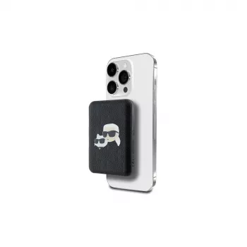 Karl Lagerfeld Power Bank langaton 5000mAh 15W MagSafe musta Karl & Choupette Head Pin KF002166