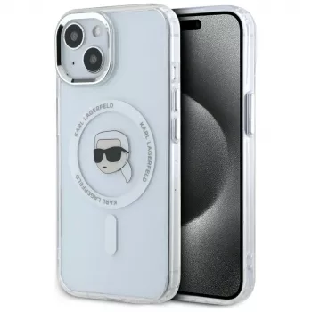 KARL LAGERFELD IML Metal Karl Head MagSafe -suojakotelo Apple iPhone 15 -puhelimelle, valkoinen
