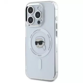 KARL LAGERFELD IML Metal Karl Head MagSafe -suojakotelo Apple iPhone 15 Pro Max -puhelimelle, valkoinen