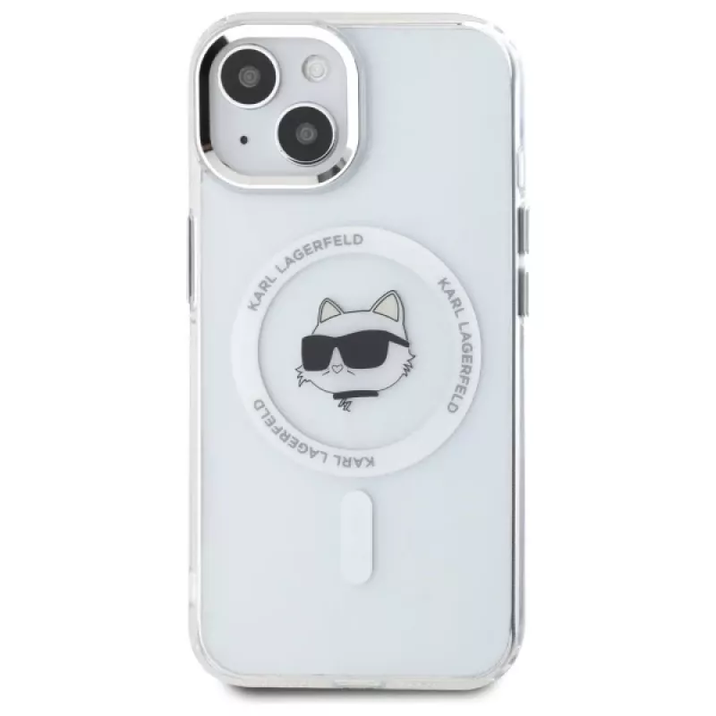 Karl Lagerfeld KLHMP15SHLSCHH iPhone 15 6,1 inch valkoinen Hardcase IML Metal Choupette Head MagSafe