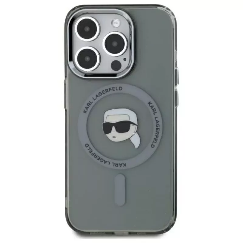 Karl Lagerfeld KLHMP15XHLSKIK Hardcase IML metalli Karl Head MagSafe iPhone 15 Pro Max 6,7 inch musta