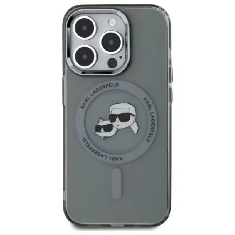 Karl Lagerfeld KLHMP15XHLSKCK iPhone 15 Pro Max 6,7 inch Hardcase IML metalli Karl & Choupette Head MagSafe musta