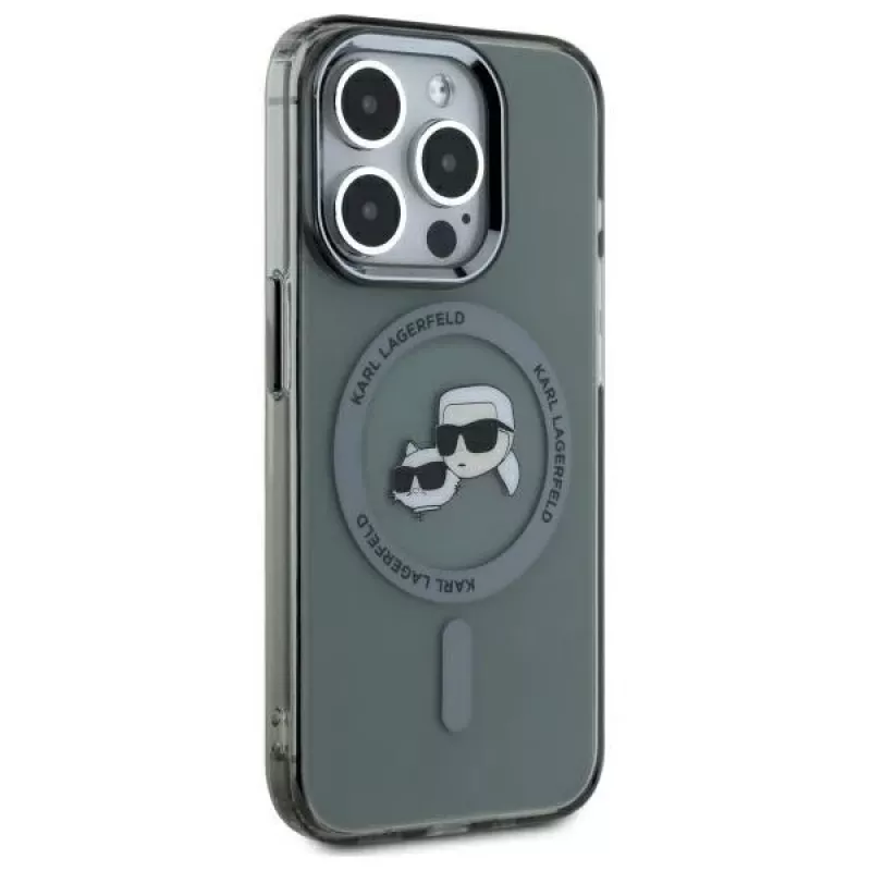 Karl Lagerfeld KLHMP15XHLSKCK iPhone 15 Pro Max 6,7 inch Hardcase IML metalli Karl & Choupette Head MagSafe musta