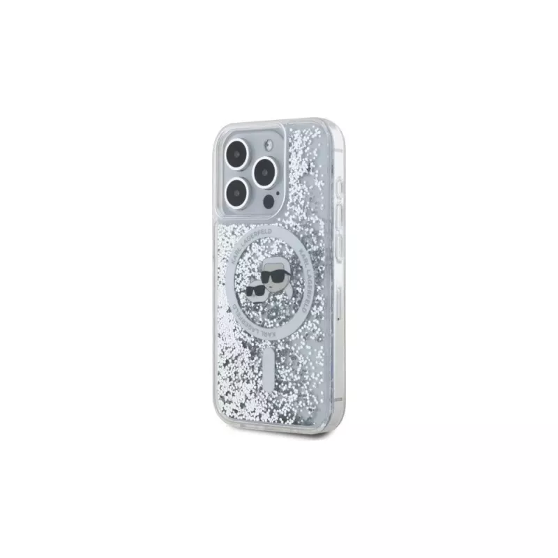 Karl Lagerfeld KLHMP15LLGKCSGH iPhone 15 Pro 6,1 inch Hard Case läpinäkyvä Liquid Glitter Karl & Choupette Head MagSafe