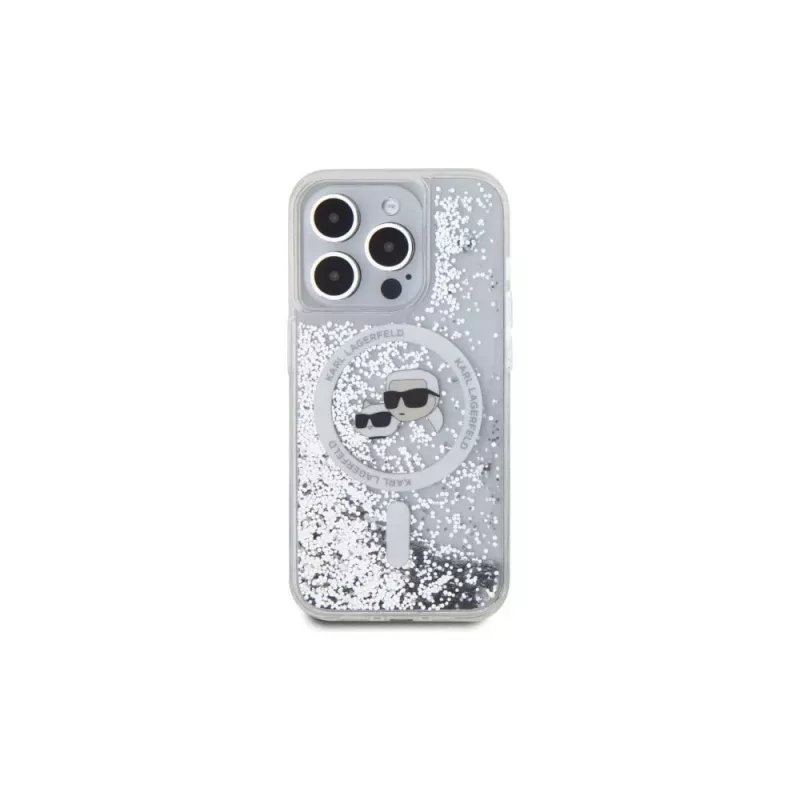 Karl Lagerfeld KLHMP15LLGKCSGH iPhone 15 Pro 6,1 inch Hard Case läpinäkyvä Liquid Glitter Karl & Choupette Head MagSafe