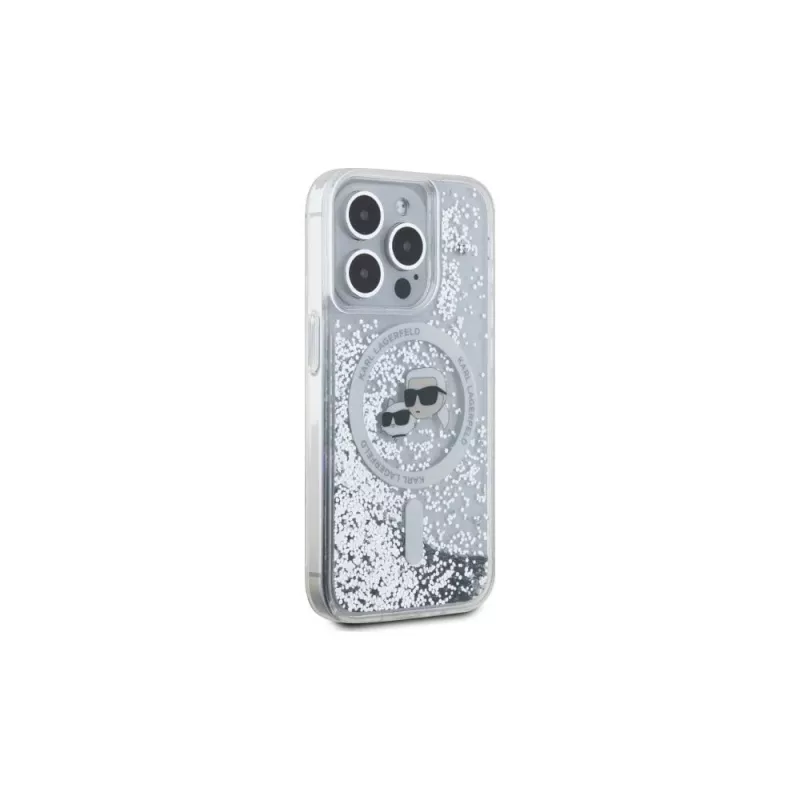 Karl Lagerfeld KLHMP15LLGKCSGH iPhone 15 Pro 6,1 inch Hard Case läpinäkyvä Liquid Glitter Karl & Choupette Head MagSafe