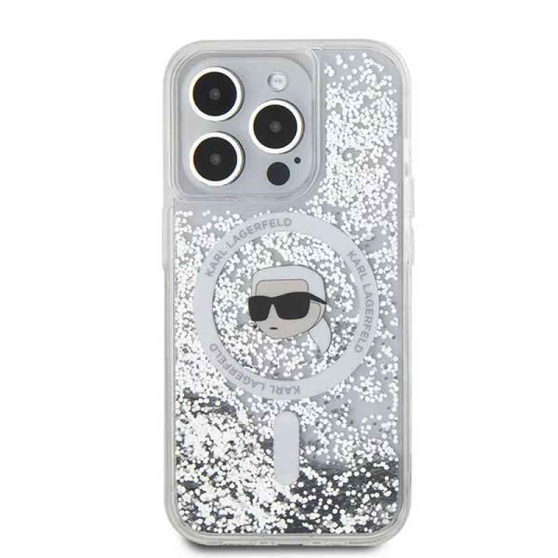 Karl Lagerfeld KLHMP15XLGKISGH iPhone 15 Pro Max 6,7 inch Hard Case läpinäkyvä Liquid Glitter Karl Head MagSafe