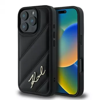 Karl Lagerfeld Quilted Signature Hard Case iPhone 16 Pro, musta