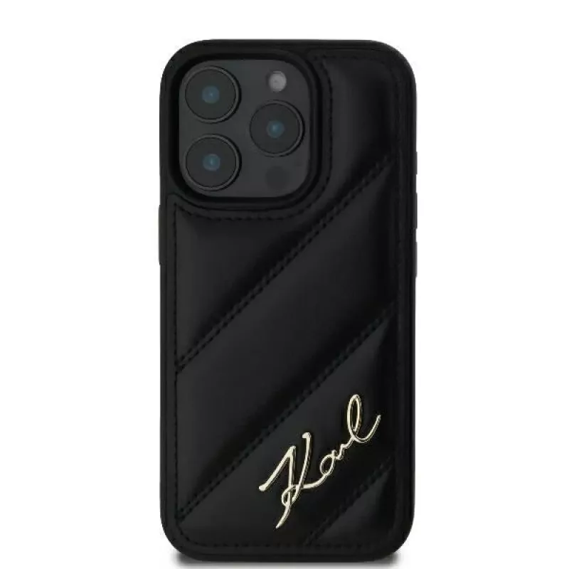 Karl Lagerfeld Quilted Signature Hard Case iPhone 16 Pro, musta