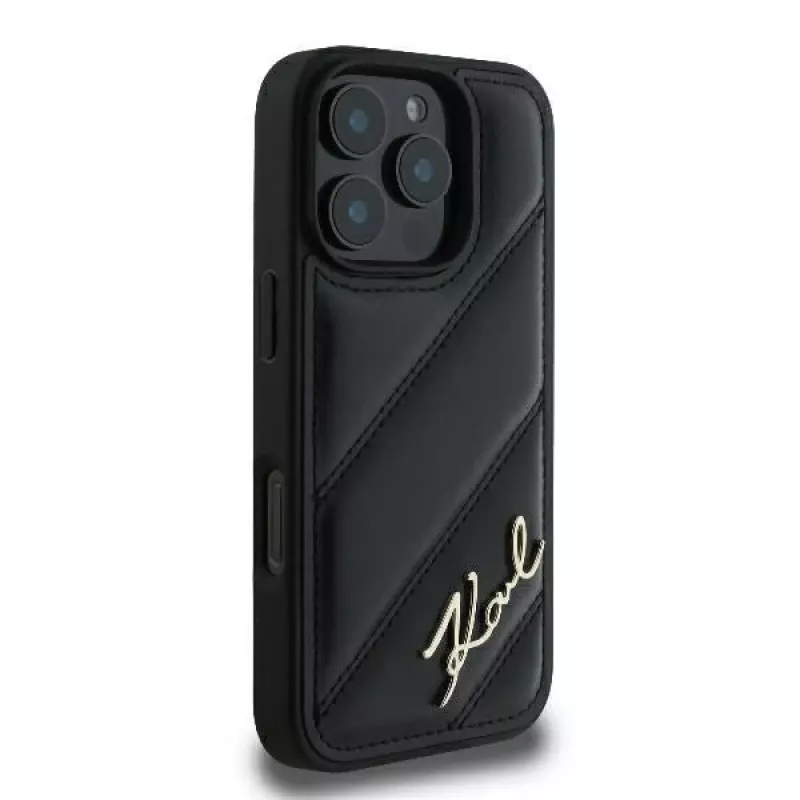 Karl Lagerfeld Quilted Signature Hard Case iPhone 16 Pro, musta