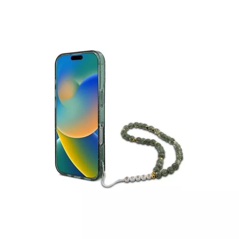 Guess IML Glitter With Pearl Strap MagSafe kuori iPhone 16 Pro Max (vihreä)