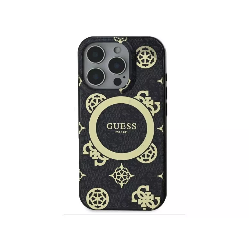 Guess GUHMP16LH4PYEEK Hardcase Apple iPhone 16 Pro 6,3 inch musta Peony On 4G Background IML MagSafe