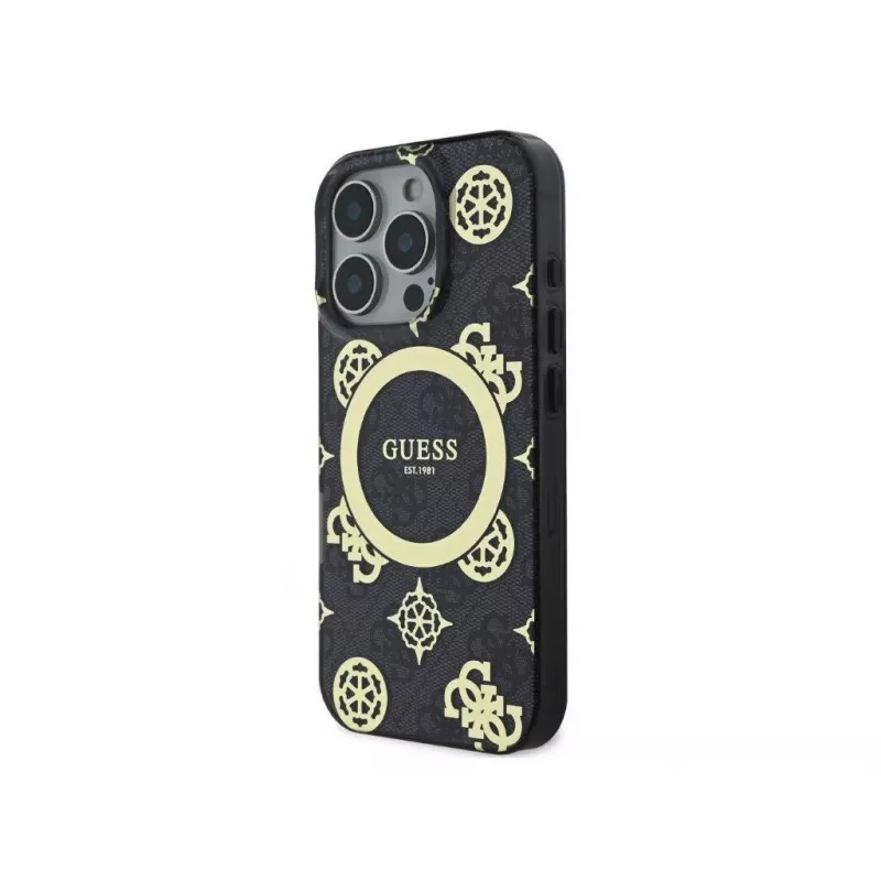 Guess GUHMP16LH4PYEEK Hardcase Apple iPhone 16 Pro 6,3 inch musta Peony On 4G Background IML MagSafe