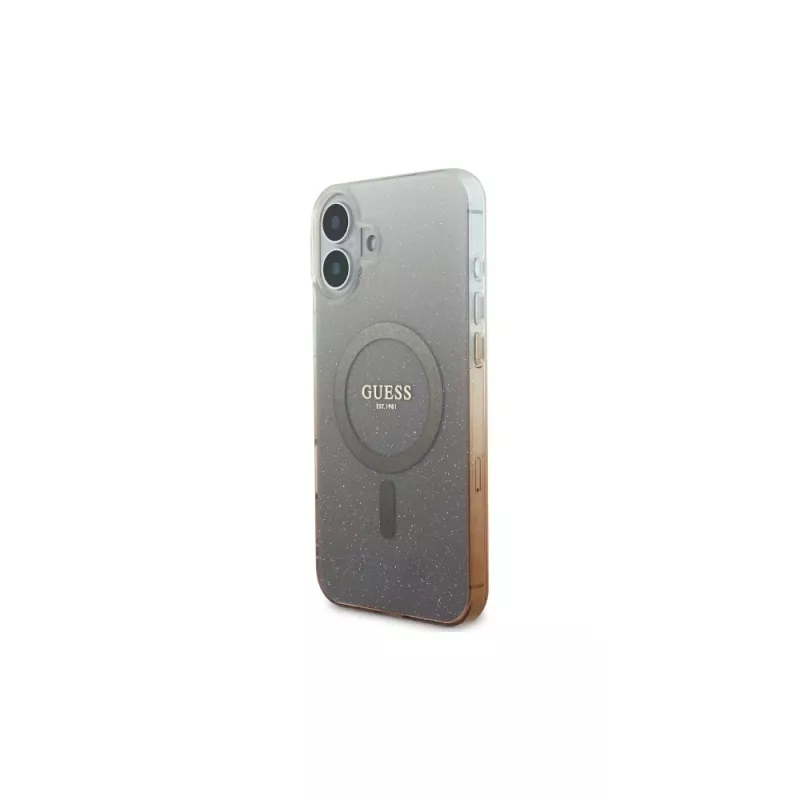 Guess IML Glitter Gradient MagSafe -kotelo iPhone 16 (ruskea)