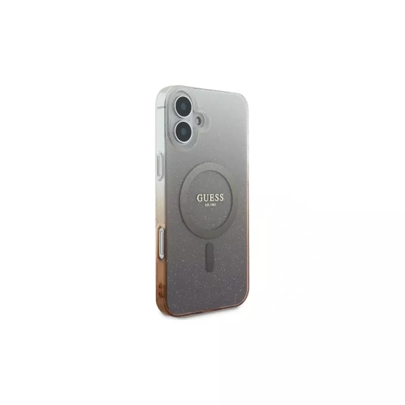 Guess IML Glitter Gradient MagSafe -kotelo iPhone 16 (ruskea)