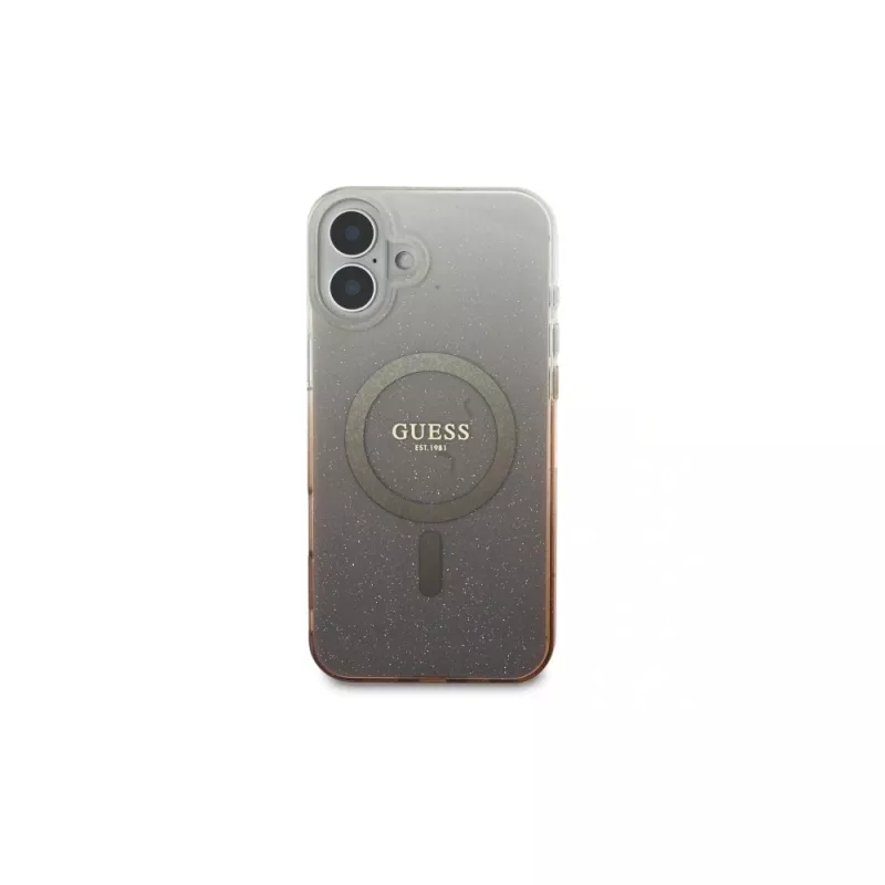 Guess IML Glitter Gradient MagSafe -kotelo iPhone 16 Plus (ruskea)