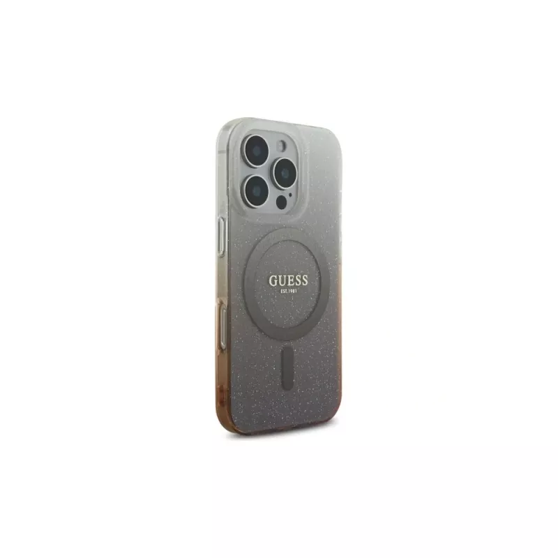 Guess IML Glitter Gradient MagSafe -kotelo Apple iPhone 16 Pro (ruskea)