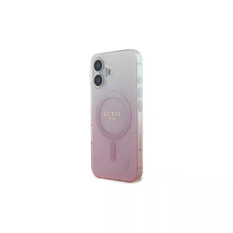 Guess IML Glitter Gradient MagSafe -kotelo iPhone 16 (pinkki)