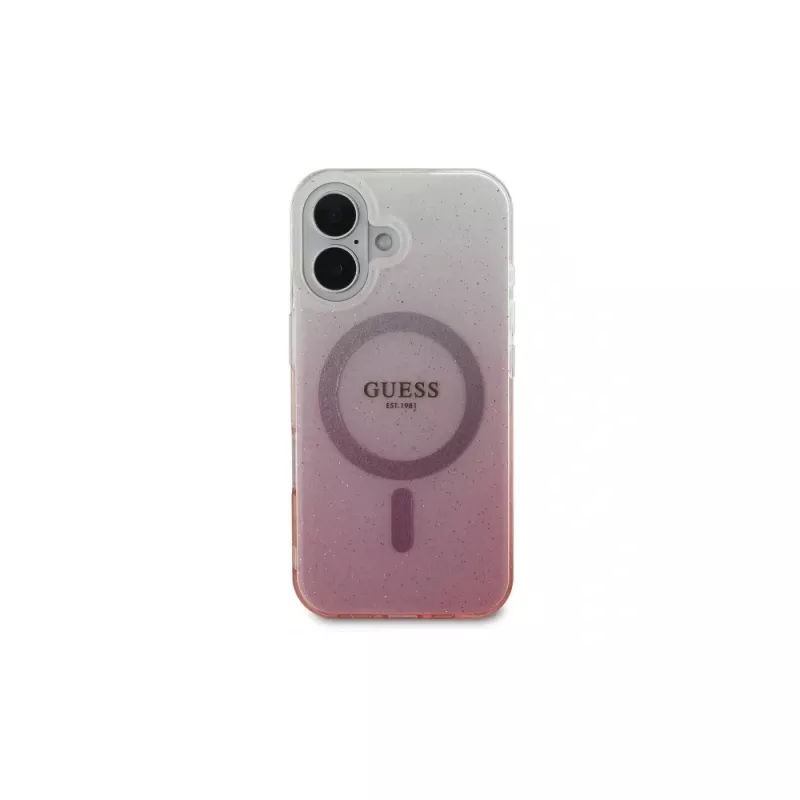 Guess IML Glitter Gradient MagSafe -kotelo iPhone 16 (pinkki)