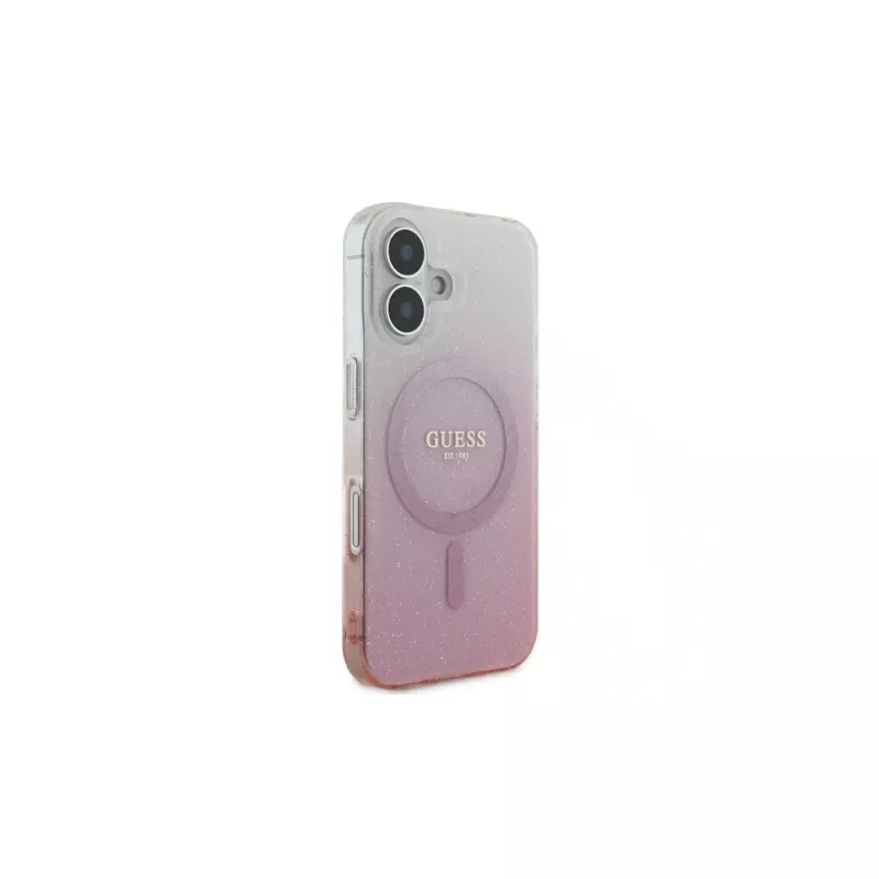 Guess IML Glitter Gradient MagSafe -kotelo iPhone 16 (pinkki)