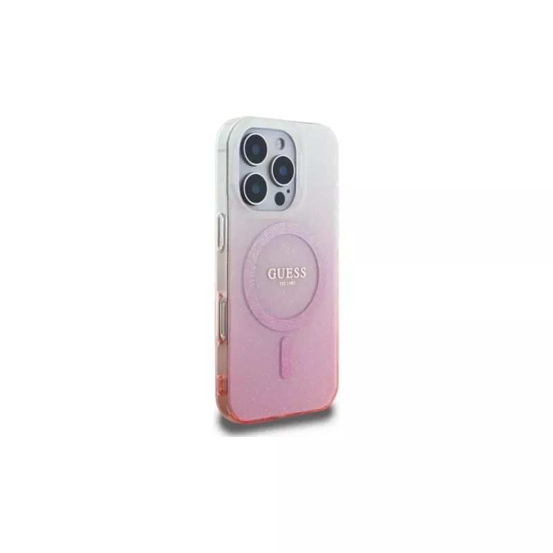 Guess IML Glitter Gradient MagSafe -kotelo iPhone 16 Pro (pinkki)