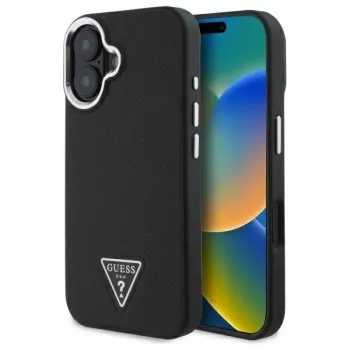 Guess Grained Triangle MagSafe Hard Case Apple iPhone 16 Plus - musta