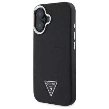 Guess Grained Triangle MagSafe Hard Case Apple iPhone 16 Plus - musta
